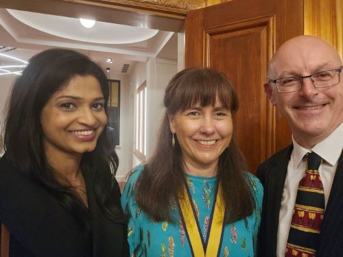 Bhavya Mandanna, Dr Megan Sheehy President of IBD, Dr Julian South MAGB Executive Director